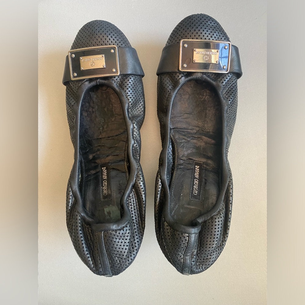 Armani slip on logo buckle ballet slipper shoes